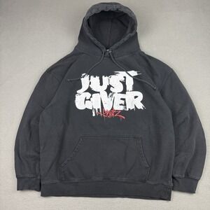 Just Giver Hoodie Mens Size XL Black Grunge Skater Faded